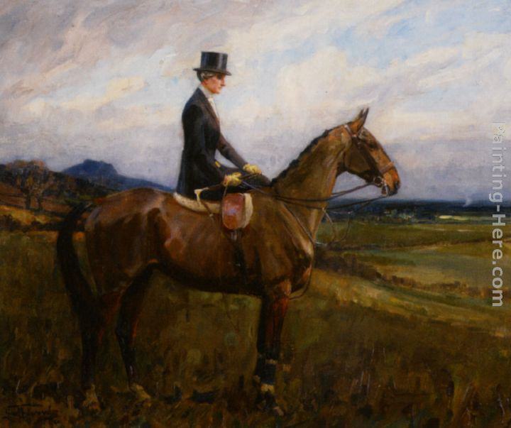 Lionel Edwards Portrait of Evelyn Rolt on Horseback